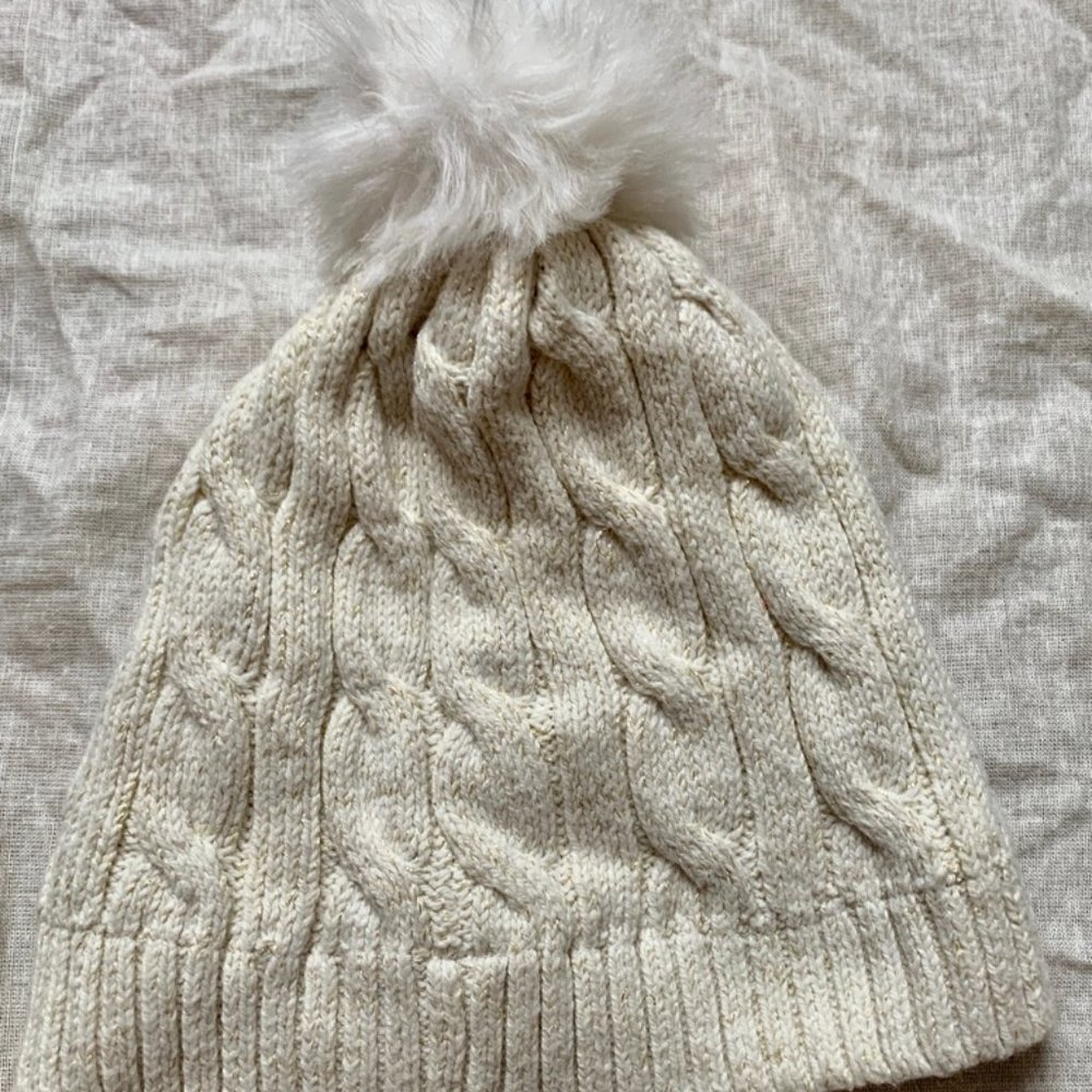 Janie and Jack Cable Knit White Beanie Girl 4-5Y